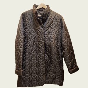 Fairweather Women's Quilted Stars Expresso Brown Mid Length Nylon Jacket Large